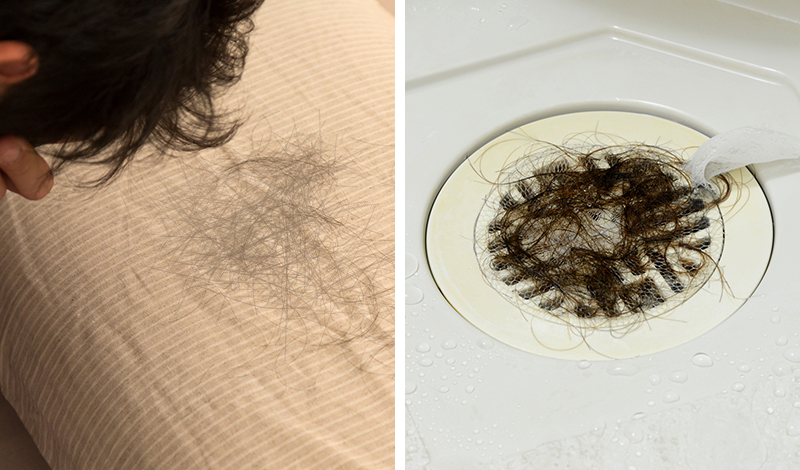 枕に落ちている大量の髪の毛、排水溝にたまった大量の毛