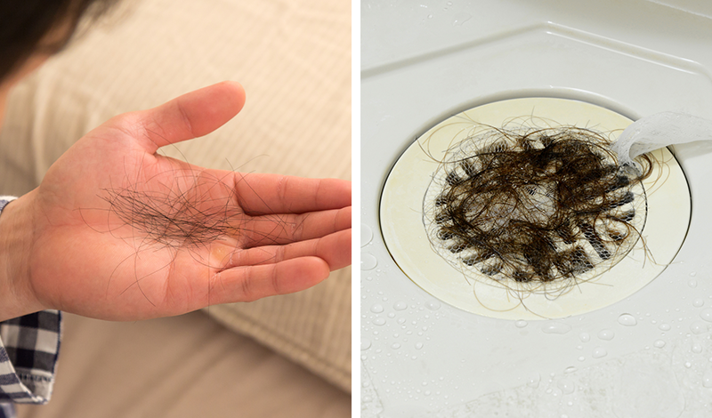 抜けた髪の毛、排水溝にたまった毛