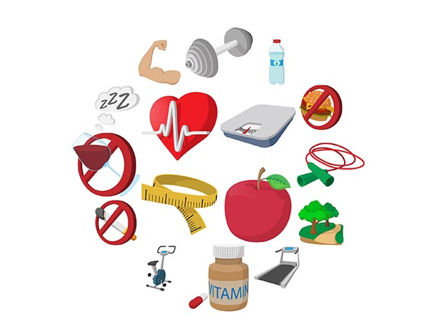 健康的な生活を送るための様々な要素のイラスト