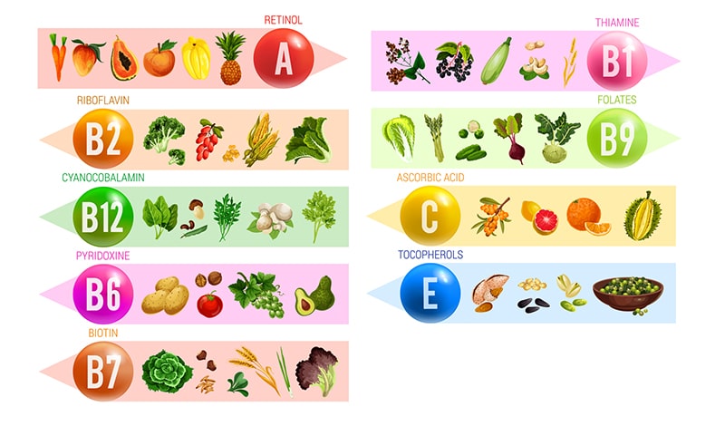 ビタミンA、B群、C、E