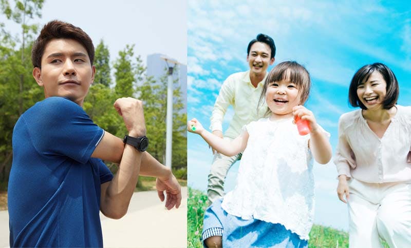 スポーツやレジャーを楽しむ男性(とその家族)のイメージ画像