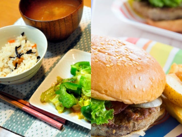 家庭料理とファストフードの比較イメージ画像