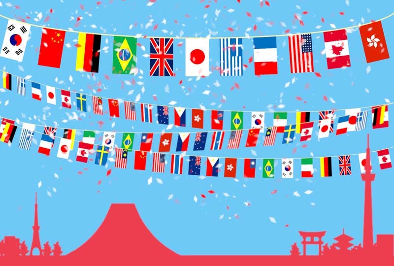 日本での五輪をイメージした国旗のイラスト写真