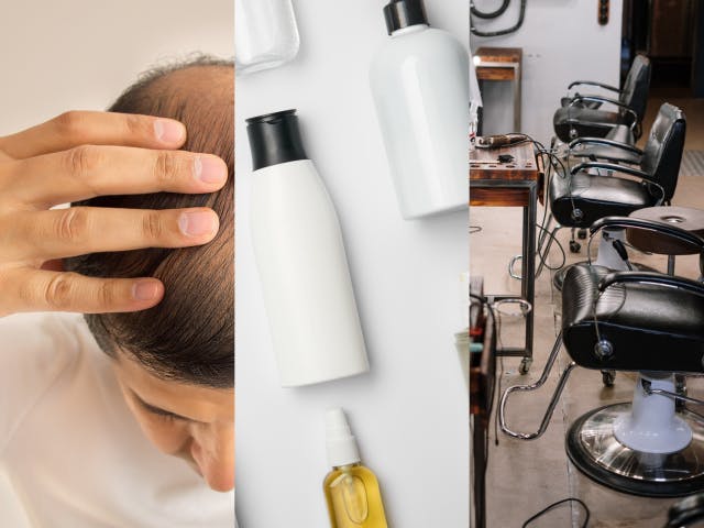 シャンプーとあわせて取り組みたい薄毛対策(頭皮マッサージ、育毛剤、薄毛専門美容室)のイメージ画像