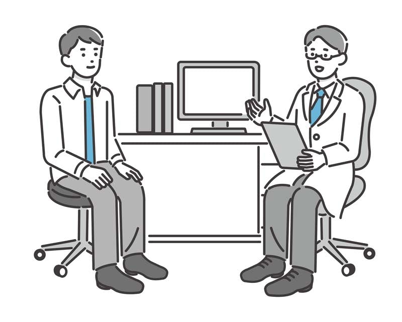医師に相談する男性のイラスト